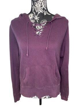 Maurices Lace Up Hoodie Pullover Kangaroo Pocket Sweatshirt Y2K Casual Cozy